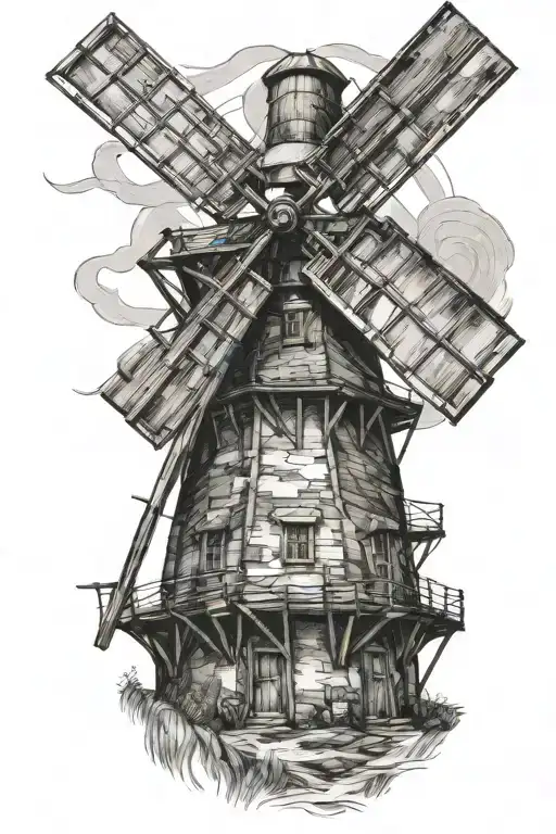 windmill in the style of van gogh tattoo design idea