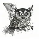 owl facing backward wings spread tattoo design idea