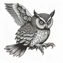 owl facing backward wings spread tattoo design idea