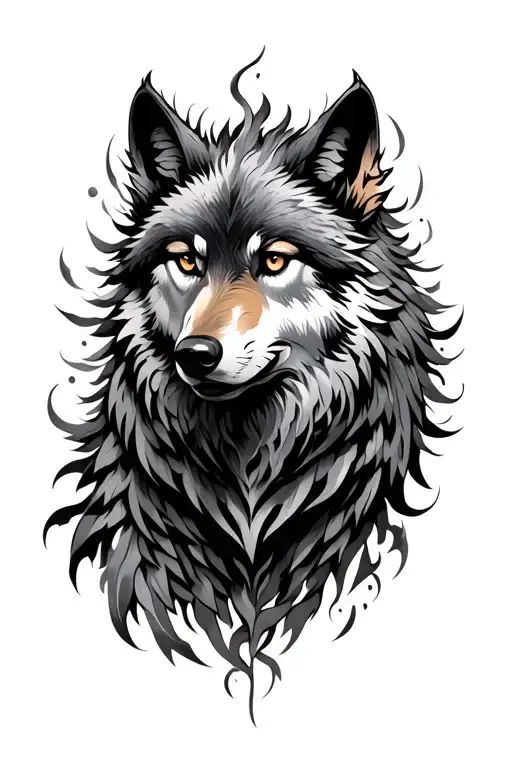 Phoenix And Wolf tattoo design idea