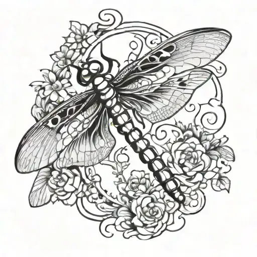 reverse image dragonfly flying tattoo design idea