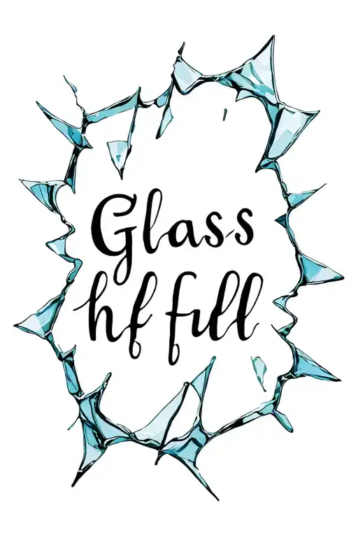 "Glass half full" broken shards of glass surrounded tattoo design idea