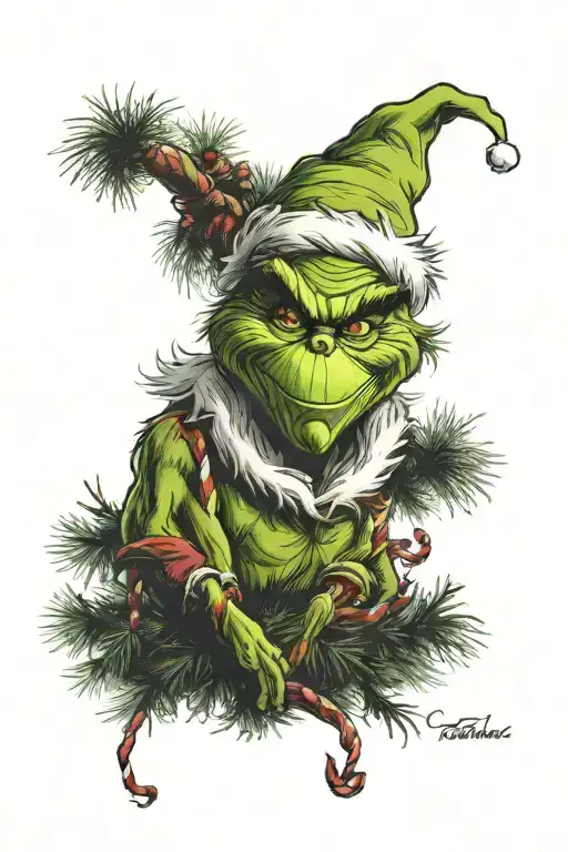 grinch stole Christmas tree tattoo design idea