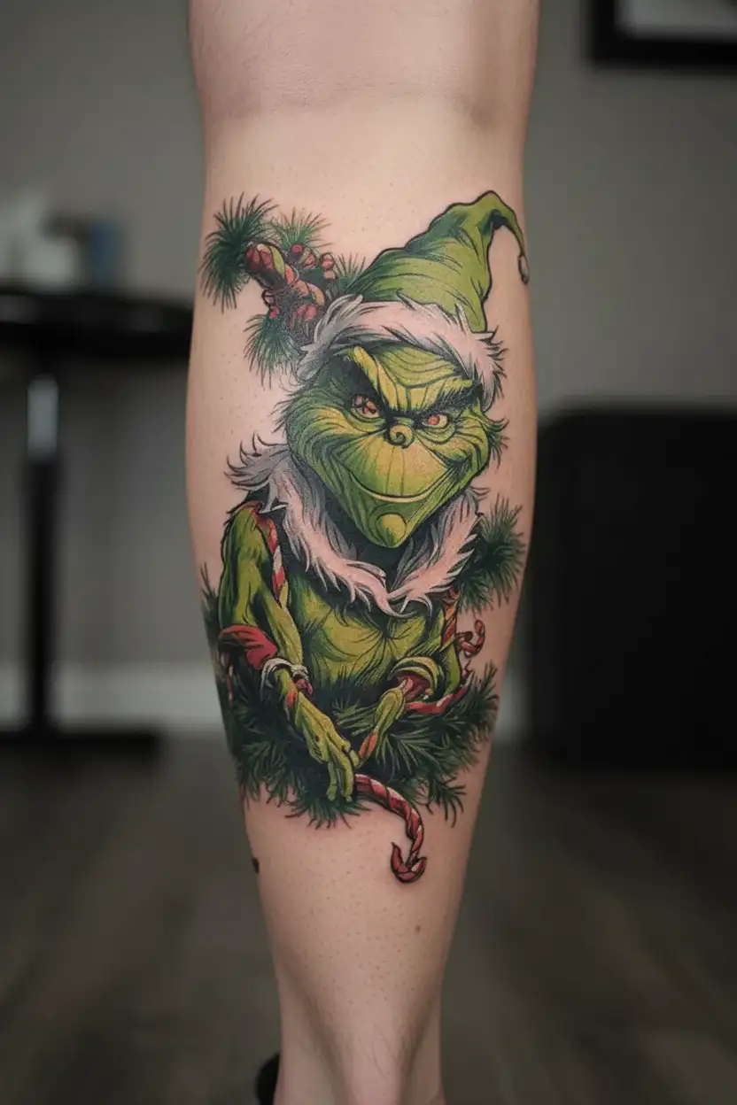 grinch stole Christmas tree tattoo design idea
