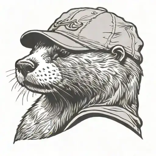 an otter wearing a plain grey hoodie and an Atlanta Braves baseball cap tattoo design idea