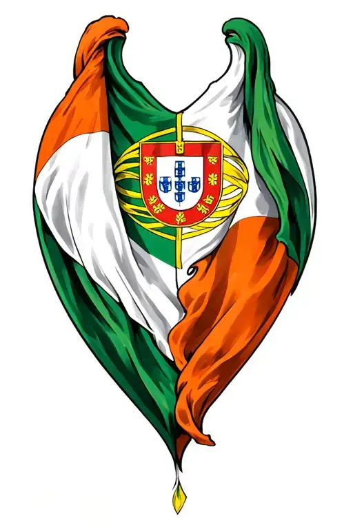 Irish and Portuguese flags inside a heart tattoo design idea