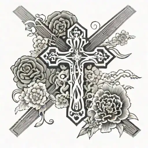 Cross with japanese background tattoo design idea