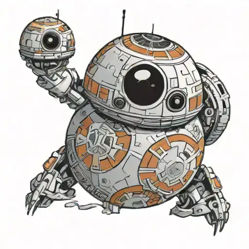BB-8 Droid from star wars in Pacific Northwest Indian art style tattoo design idea
