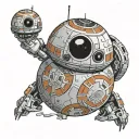 BB-8 Droid from star wars in Pacific Northwest Indian art style tattoo design idea