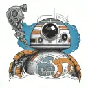 BB-8 Droid from star wars in Pacific Northwest Indian art style tattoo design idea