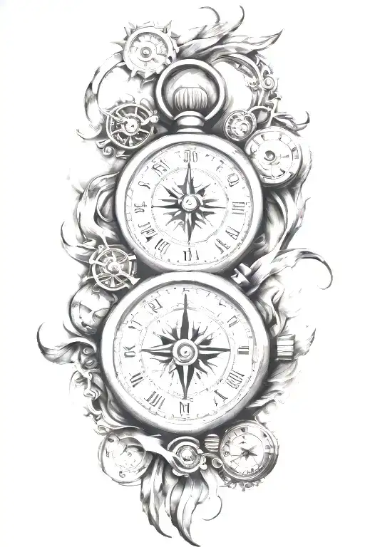 stopwatch and compass  surrounded tattoo design idea