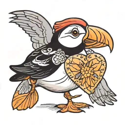 a wind up toy puffin wearing a sou'wester tattoo design idea