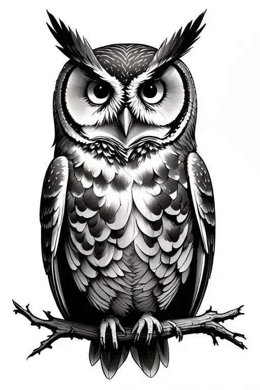 barred owl full moon tattoo design idea