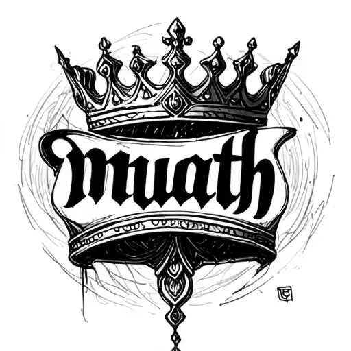 "muath" cursive and crown tattoo design idea