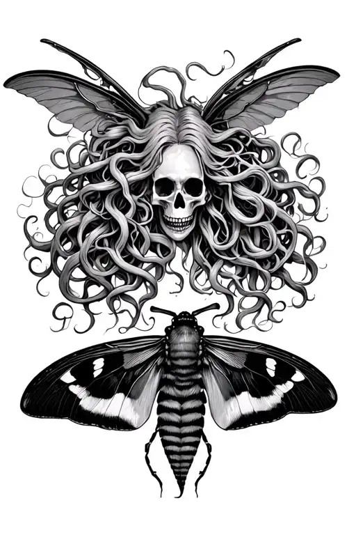 medusa and death moth resting tattoo design idea