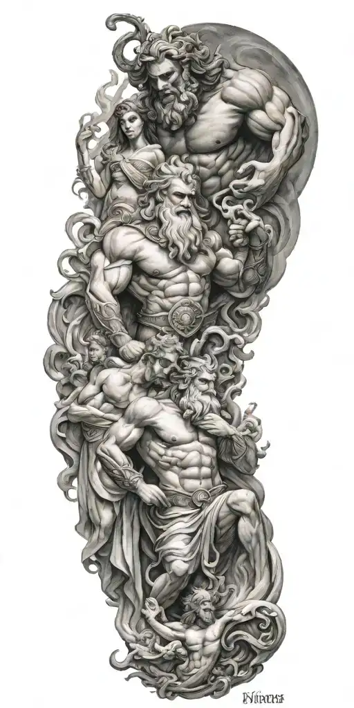zeus, poseidon, and hades greek god tattoo design idea