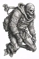 a man dressed normally in his first half in length and on his second half put a straitjacket or madness prevails tattoo design idea