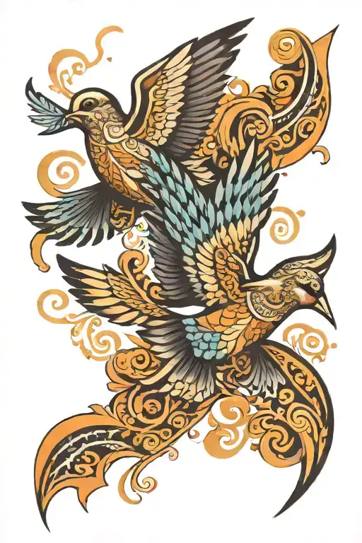 two maori pattern dove flying tattoo design idea