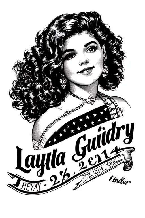 the name layla guidry with the date 2-26-2014 under it and written in varsity letters tattoo design idea