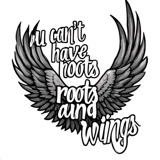 "You can’t have roots and wings" sentence on torso  tattoo design idea