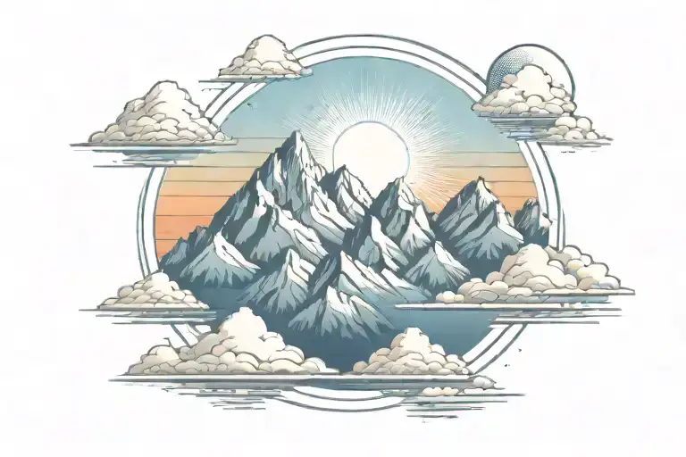 Six mountain tops with the sun in the background. Two of the tops are larger than the others, while two are even smaller tattoo design idea