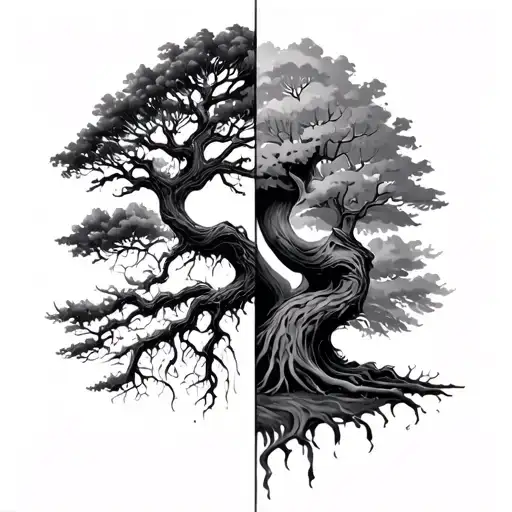 Tree Half side dead half alive half dead tattoo design idea