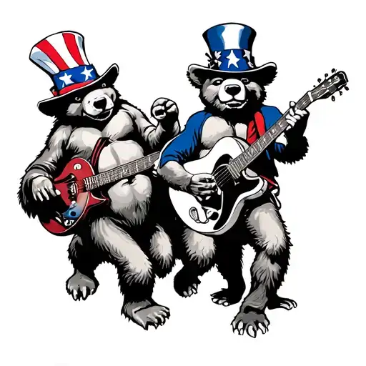 trippy grateful dead with dancing bears bertha uncle sam and the turtles tattoo design idea