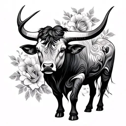 taurus bull and floral patterns tattoo design idea