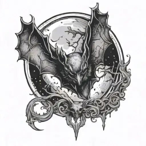 bat moon gothic black horror shades tattoo design idea