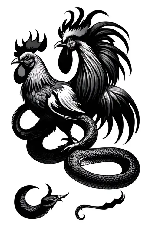 tattoo of Chinese zodiac signs rooster and snake intertwined tattoo design idea