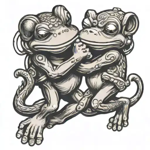 frog and monkey boxing eachother with gloves tattoo design idea