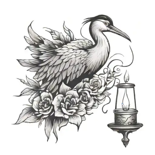 crane et bougie tattoo design idea