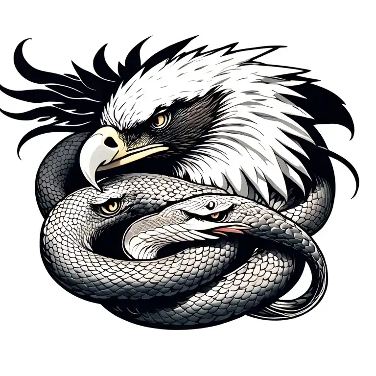 eagle head fighting a Snake wrapped evenly tattoo design idea