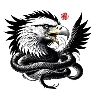 eagle head fighting a Snake wrapped evenly tattoo design idea
