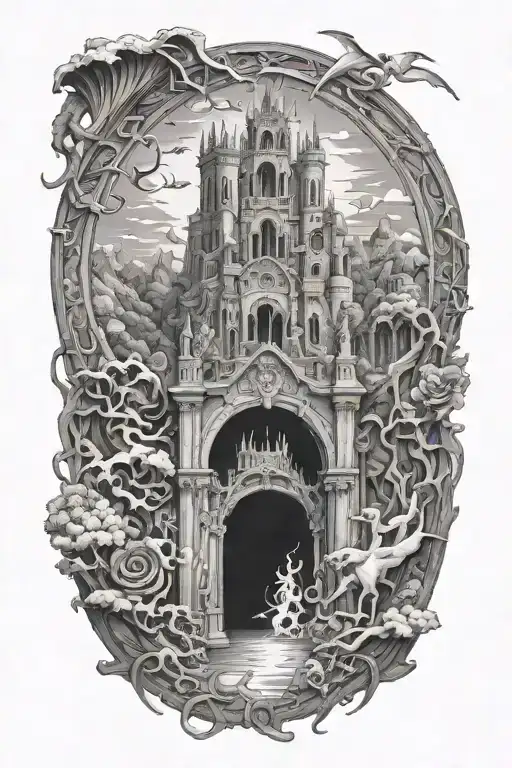 hell's gate based on dante alighieri inferno and john Milton's paradise lost tattoo design idea