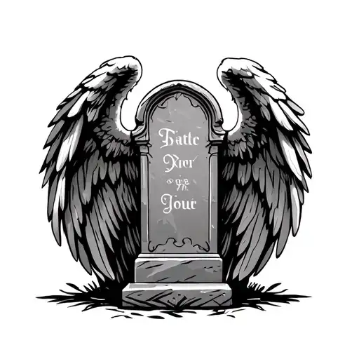 tombstone with angel wings tattoo design idea