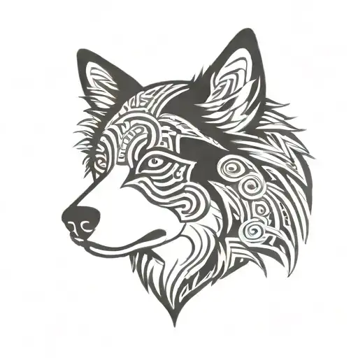 finnish lapphund head profile holding viking style tattoo design idea