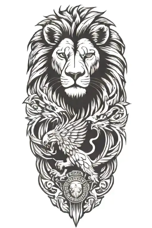lion and eagle  tattoo design idea