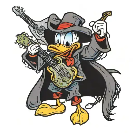 Donald Duck dressed like angus young tattoo design idea