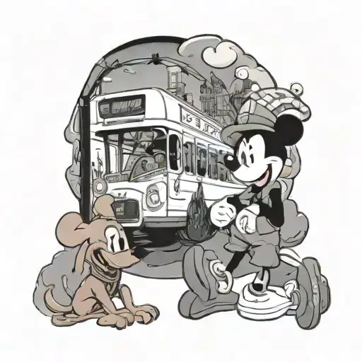 london underground and scooby doo and mushrooms and mickey mouse tattoo design idea