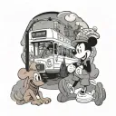 london underground and scooby doo and mushrooms and mickey mouse tattoo design idea