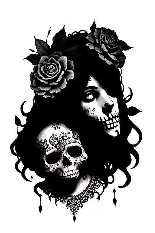 aphrodite goddess and day of the dead skull tattoo design idea