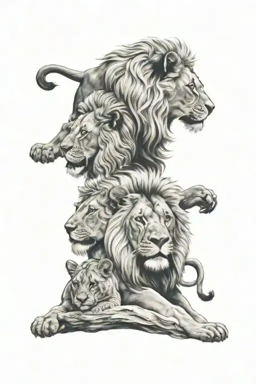3 small lions, a small dimond in the middel, 777, text tattoo design idea