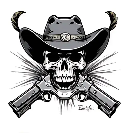 skull cowboy gun tattoo design idea