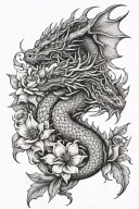small dragon in flowers tattoo design idea