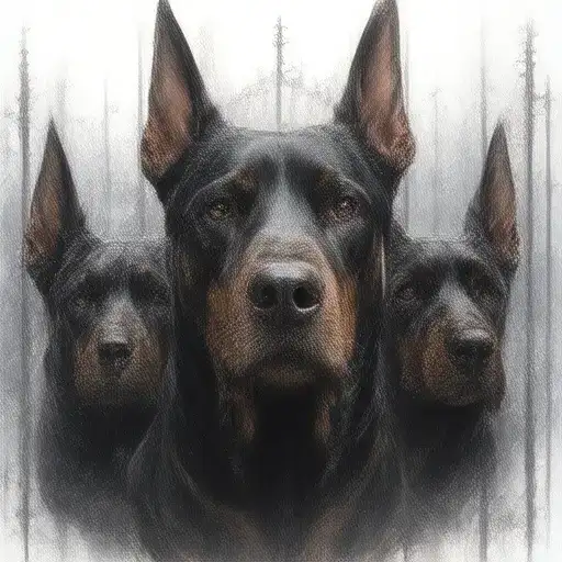 Cerberus guarding the gates 3 heads doberman dog tattoo design idea