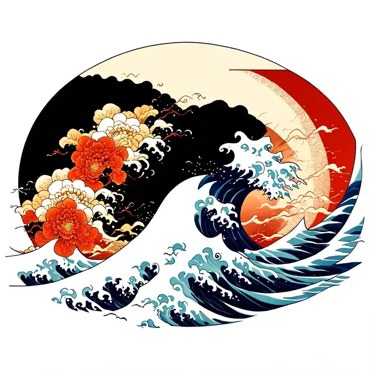 Japanese wave tattoo that fits the throat tattoo design idea