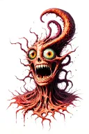 Eldritch Horror flesh ripping apart yet connected with eyeballs and teeth throughout tattoo design idea