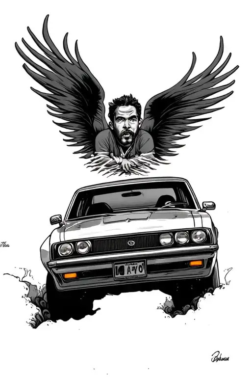 dreaming in a getaway car guy driving away tattoo design idea