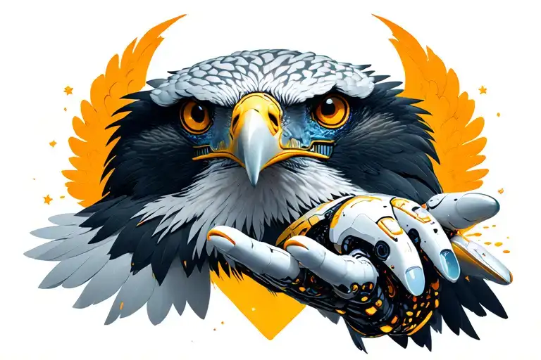eagle with ai futuristic robotic on girl hand cute and symbolic tattoo design idea